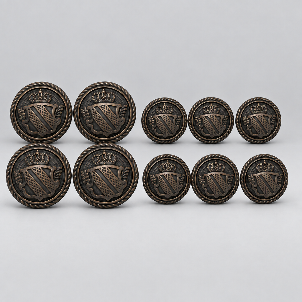 Crown Shield & Rope Button Set Vintage Bronze Hurlford