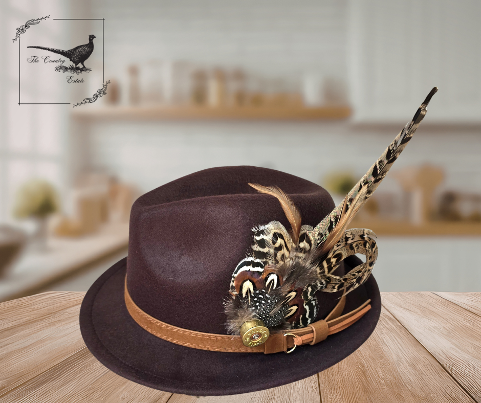Felt Fedora Hat - Chocolate Brown | With Feather Foxwood Equestrian | Showing Tack and Saddlery Store