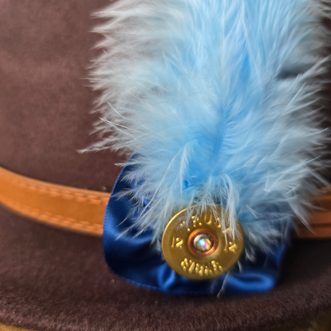 Feather Hat Pin- Baby Blue With Rosette The Country Estate
