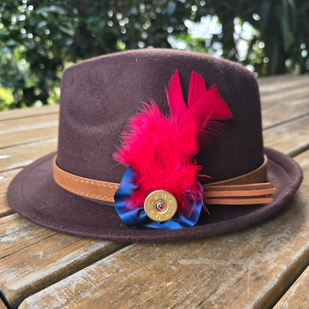 Feather Hat Pin-Red With Blue Rosette The Country Estate