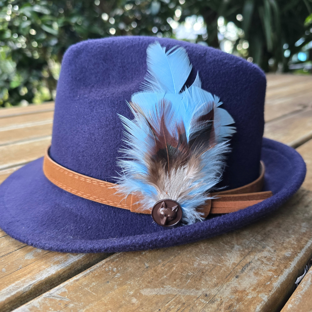 Feather Hat Pin-Baby Blue With Fox Detail The Country Estate