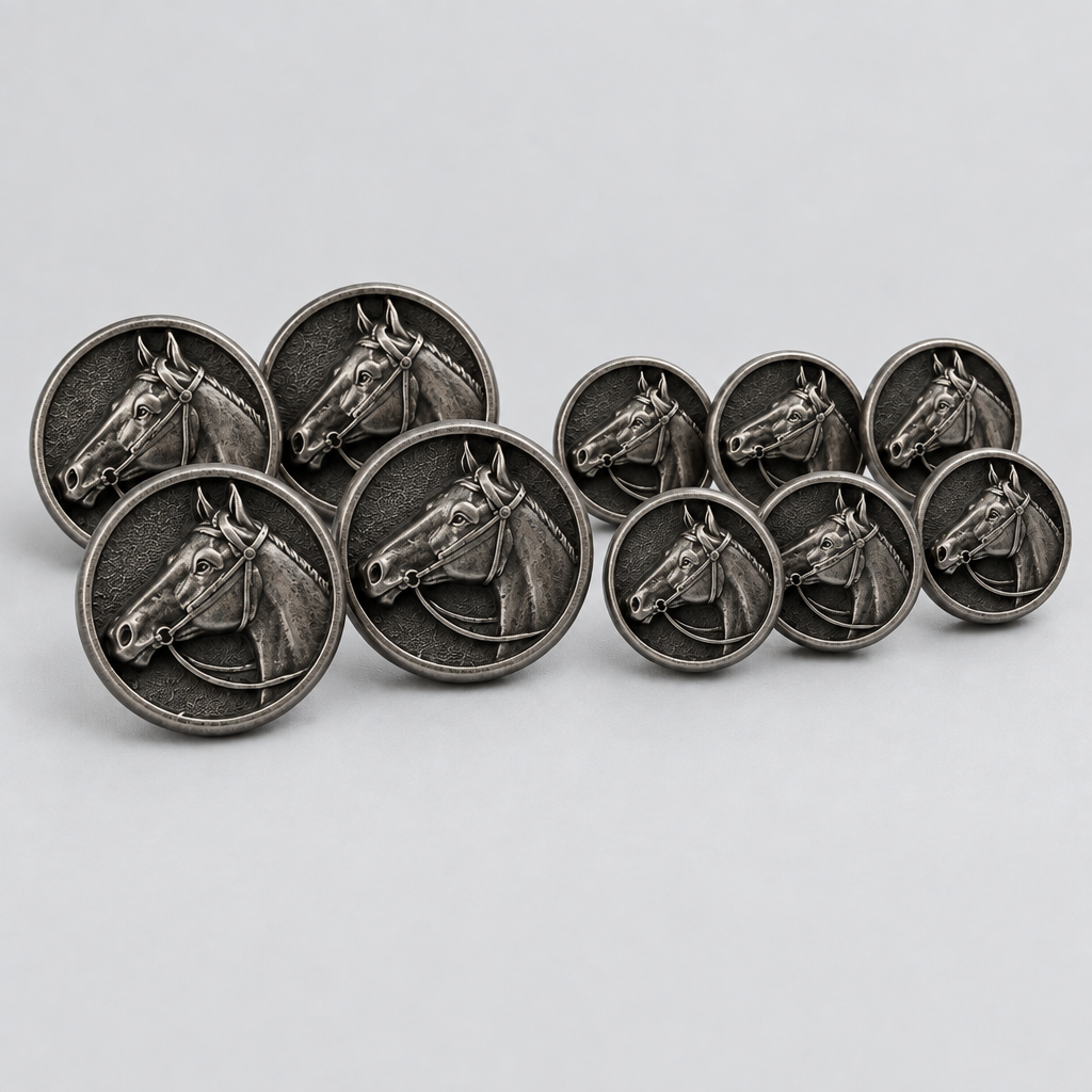 Horse Head Button Set Silver Hurlford