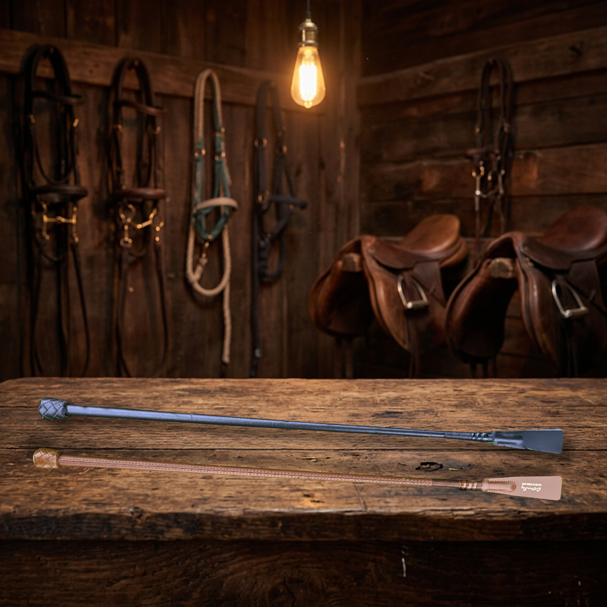 County Plaited Top English Leather Show Whip | Youth  Foxwood Equestrian