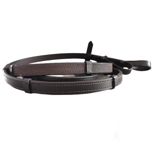 GES Leather Reins With Rubber Grip Back| Havana Brown  Foxwood Equestrian | Showing Tack and Saddlery Store