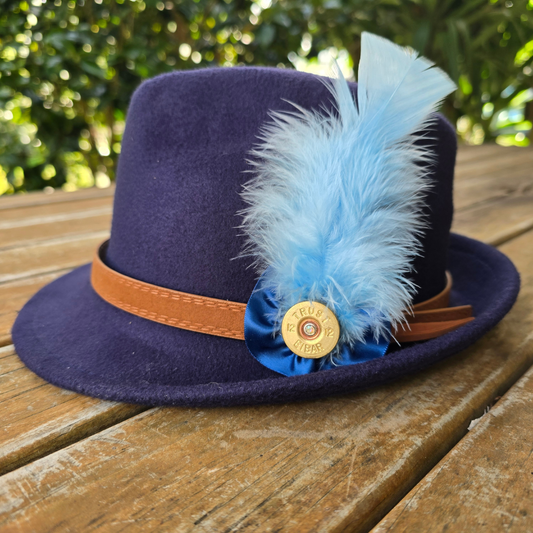 Feather Hat Pin- Baby Blue With Rosette The Country Estate